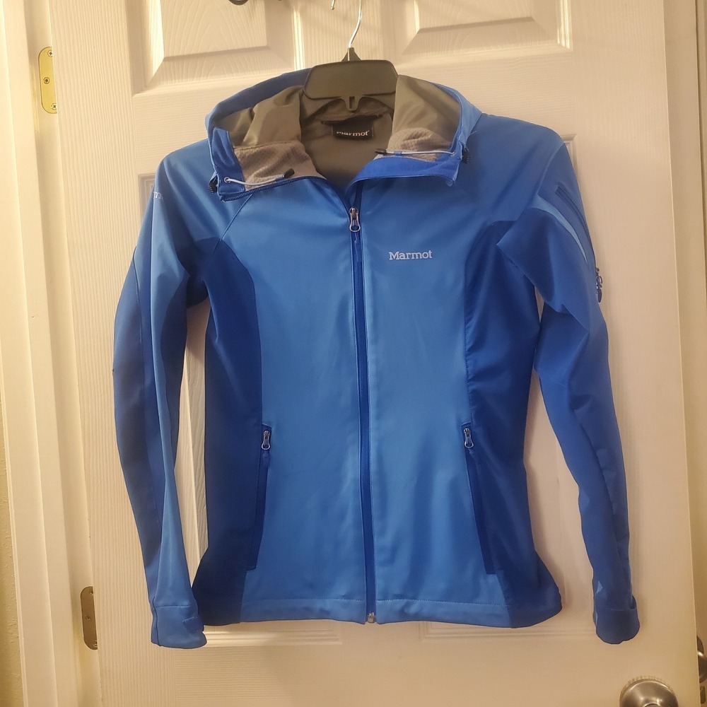 Marmot Jacket Womens XS Blue Gore Windstopper Hooded Full Zip Layer Outdoor Hike